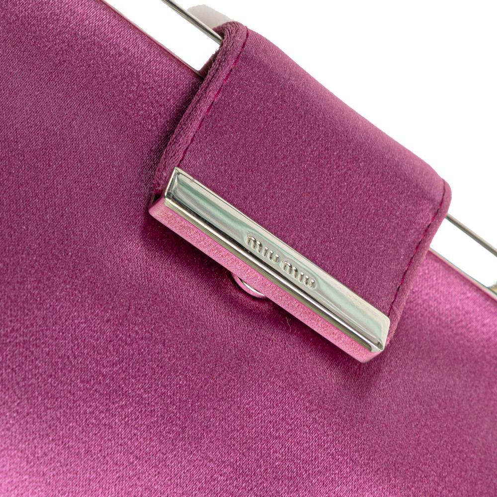 Miu Miu B Miu Miu Pink Hot Pink Satin Fabric Clasp Clutch on Strap Italy