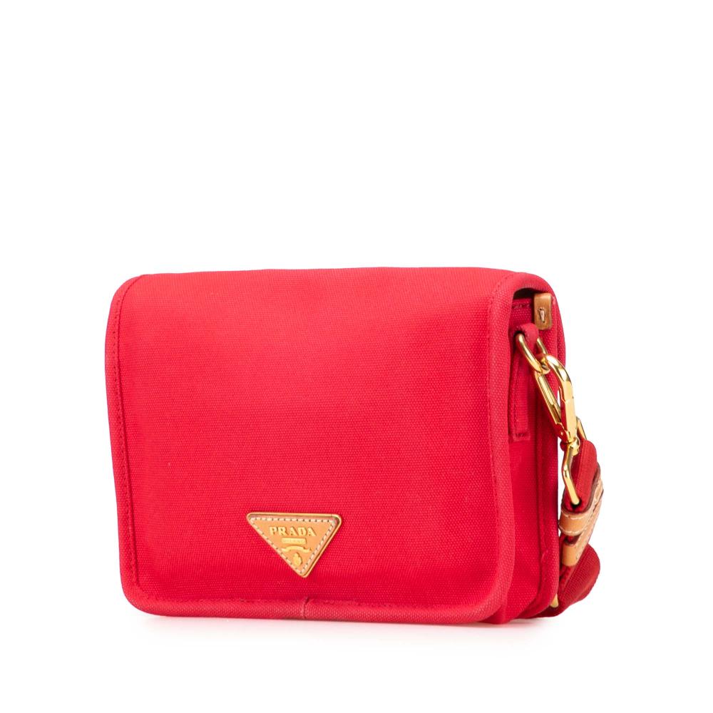 Prada B Prada Red Canvas Fabric Canapa Righe Crossbody Italy