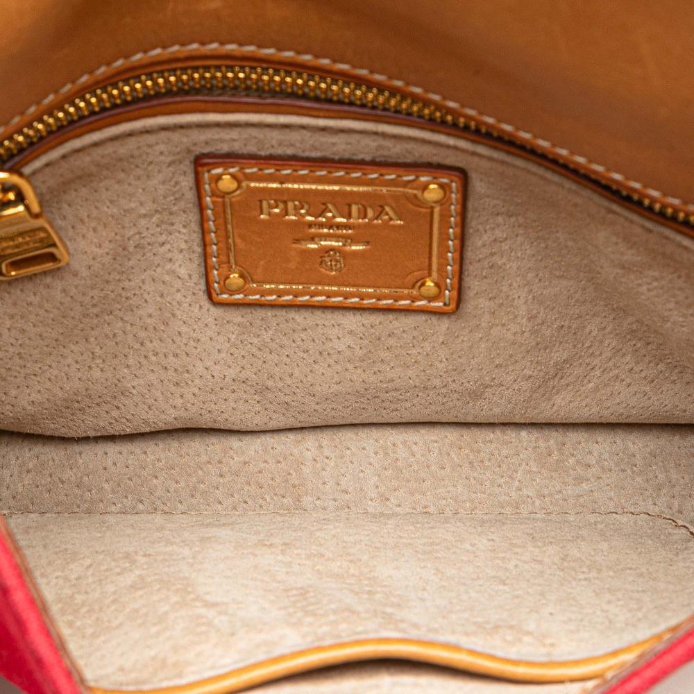 Prada B Prada Red Canvas Fabric Canapa Righe Crossbody Italy