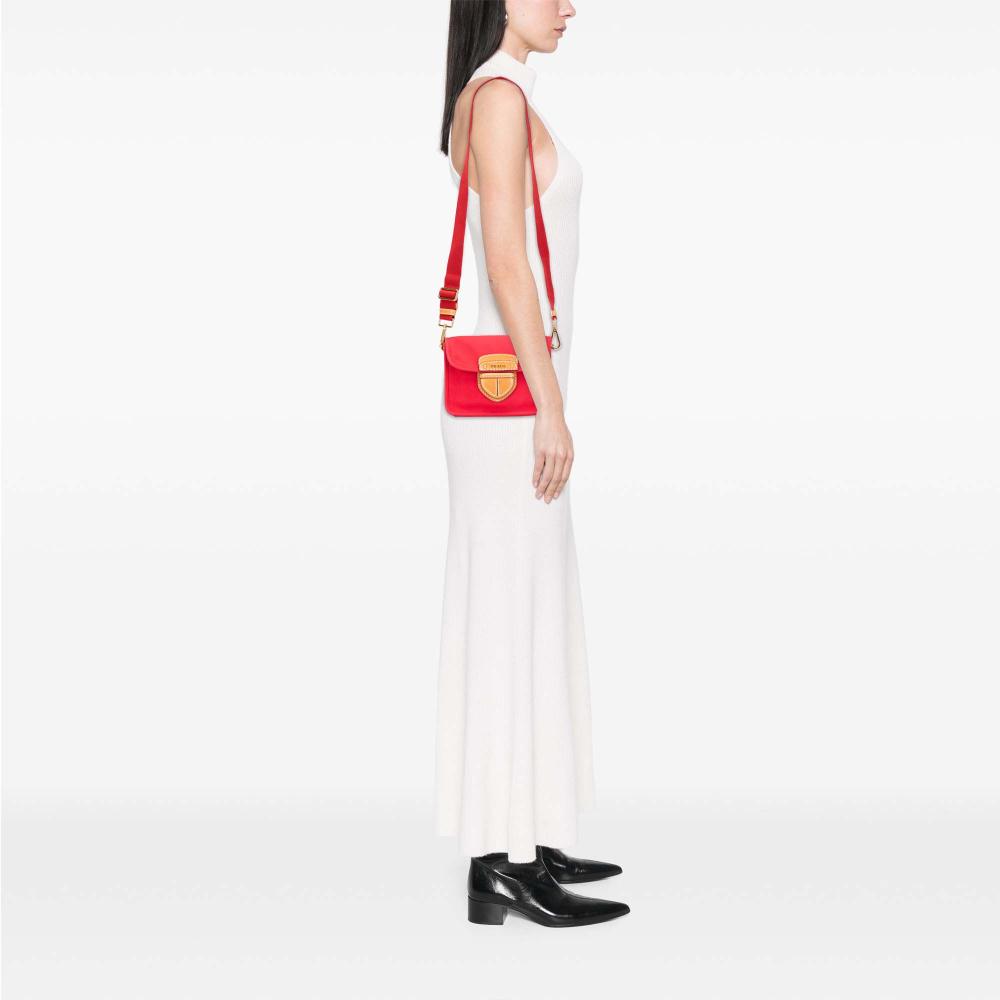Prada B Prada Red Canvas Fabric Canapa Righe Crossbody Italy