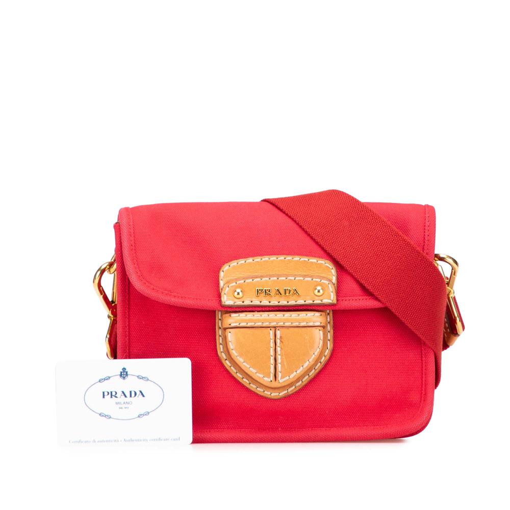 Prada B Prada Red Canvas Fabric Canapa Righe Crossbody Italy