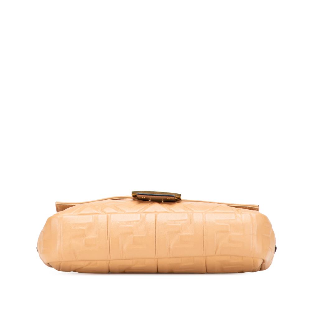 Fendi B Fendi Brown Beige Calf Leather Zucca Embossed Baguette Satchel Italy