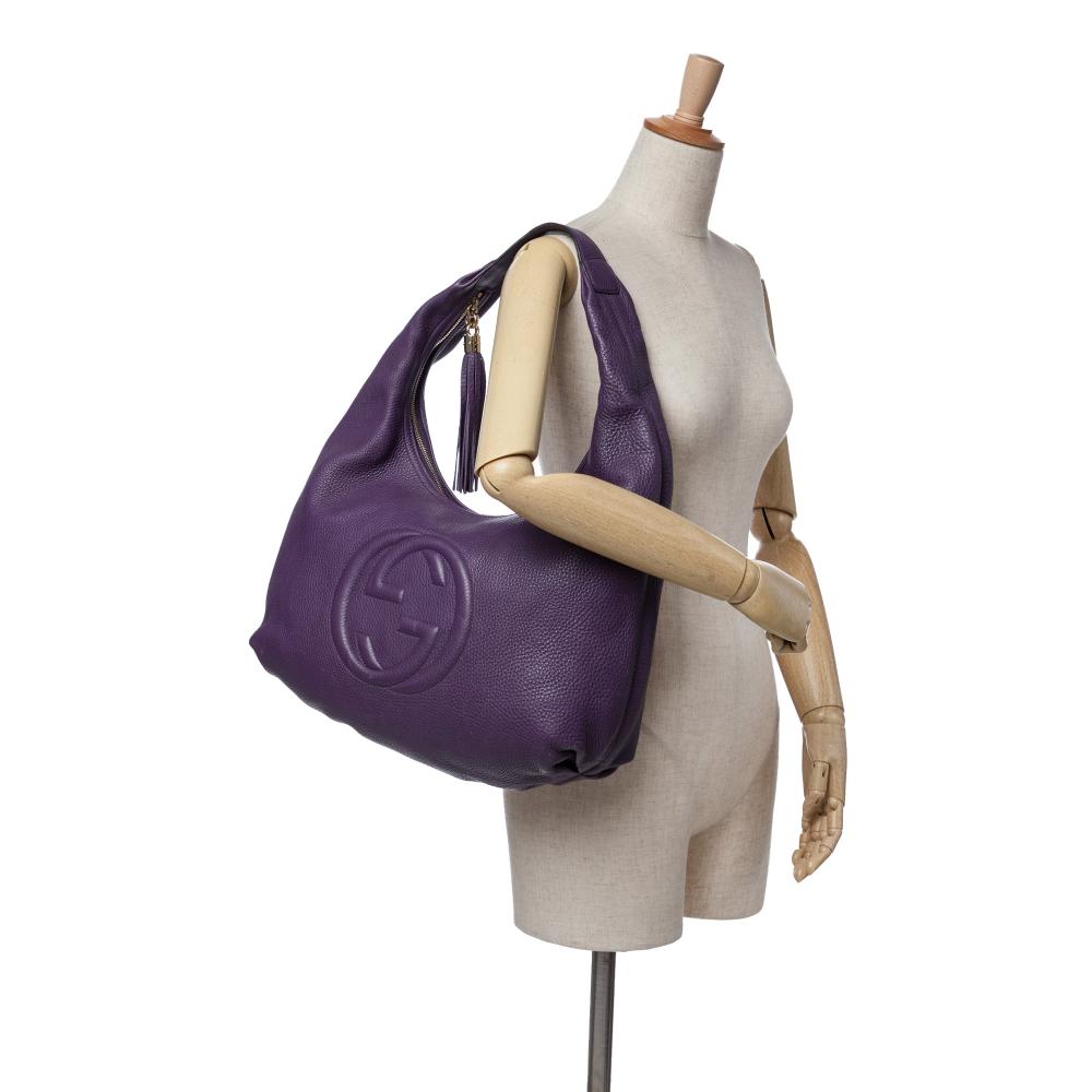 Gucci AB Gucci Purple Violet Calf Leather Soho Hobo Italy