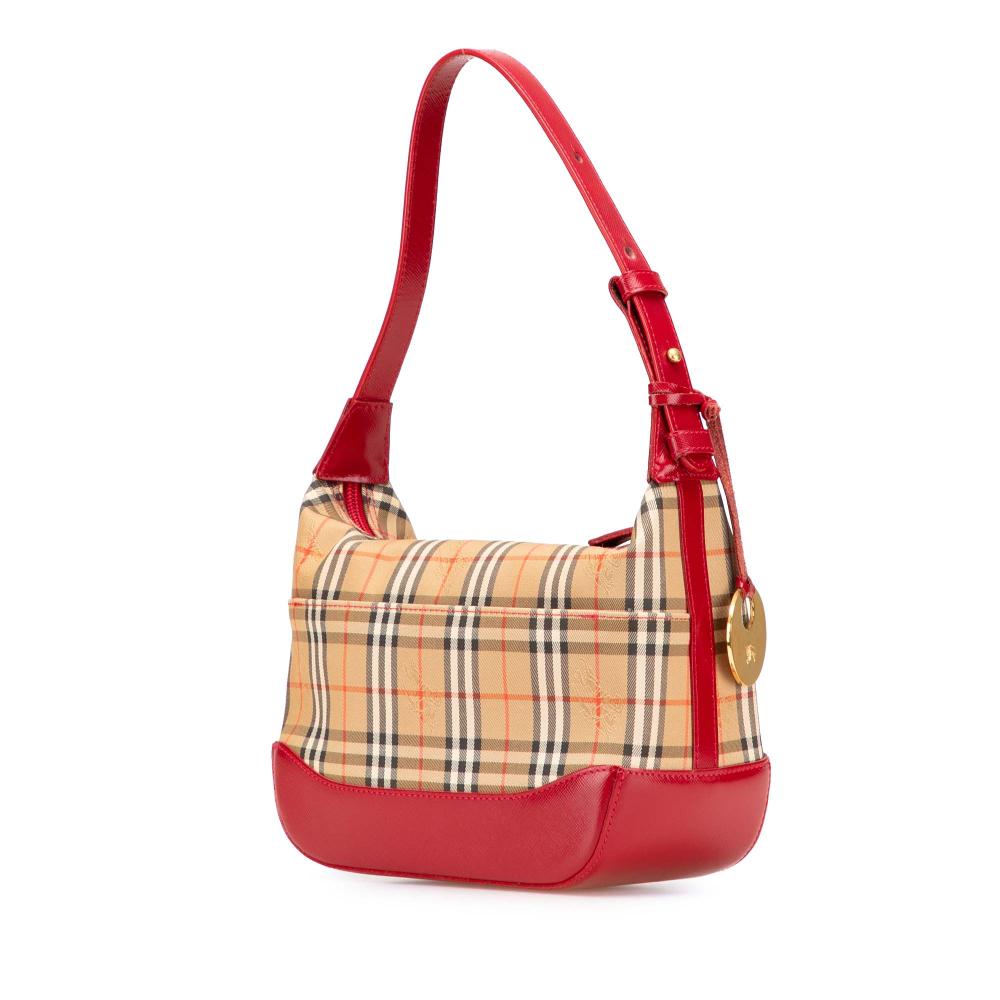Burberry B Burberry Brown Beige with Red Canvas Fabric Haymarket Check Shoulder Bag United Kingdom