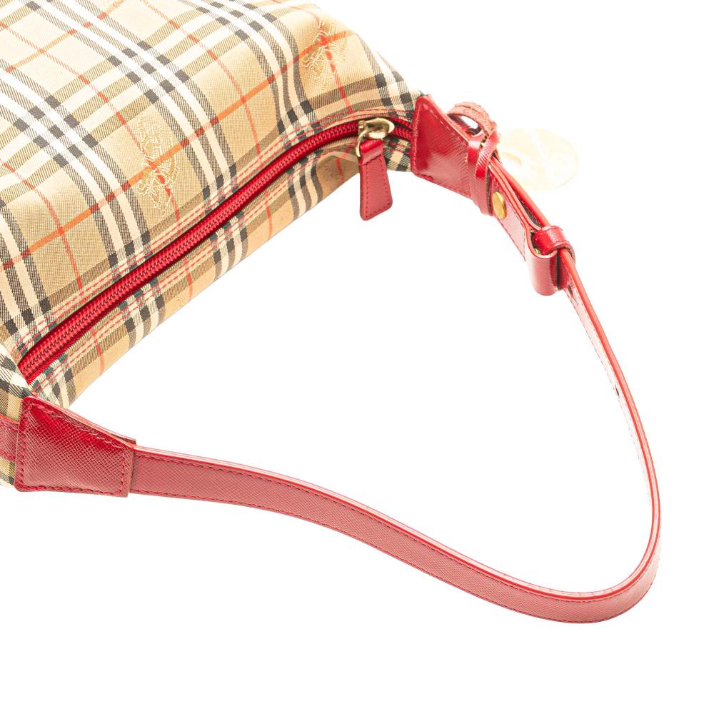 Burberry B Burberry Brown Beige with Red Canvas Fabric Haymarket Check Shoulder Bag United Kingdom