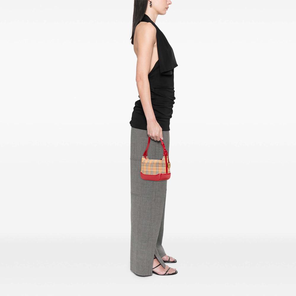 Burberry B Burberry Brown Beige with Red Canvas Fabric Haymarket Check Shoulder Bag United Kingdom