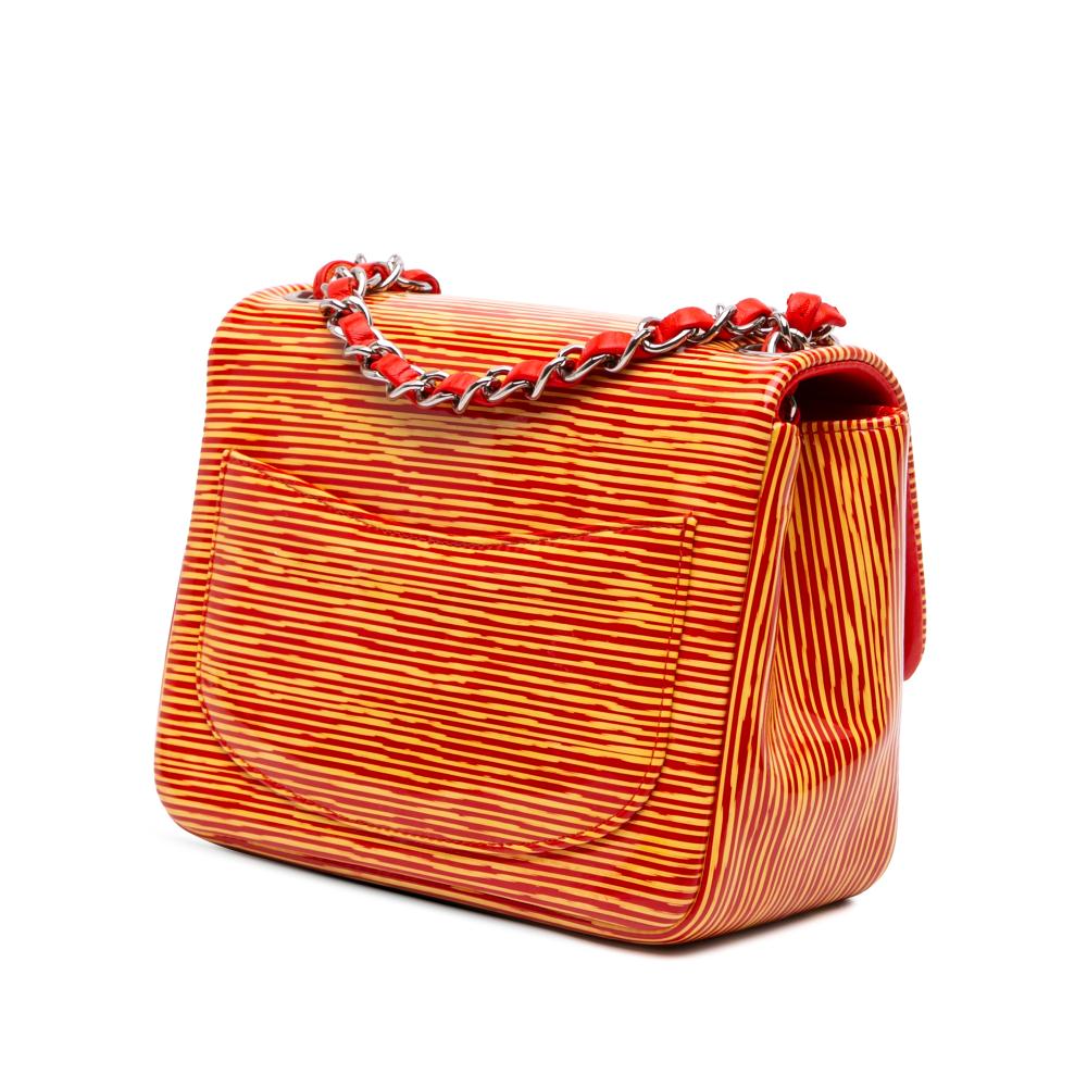 Chanel B Chanel Orange Patent Leather Leather Mini Square Classic Patent Striped Single Flap France
