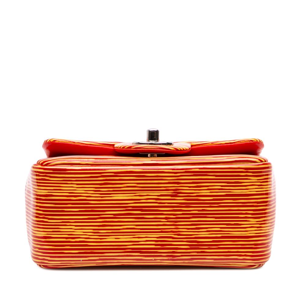 Chanel B Chanel Orange Patent Leather Leather Mini Square Classic Patent Striped Single Flap France