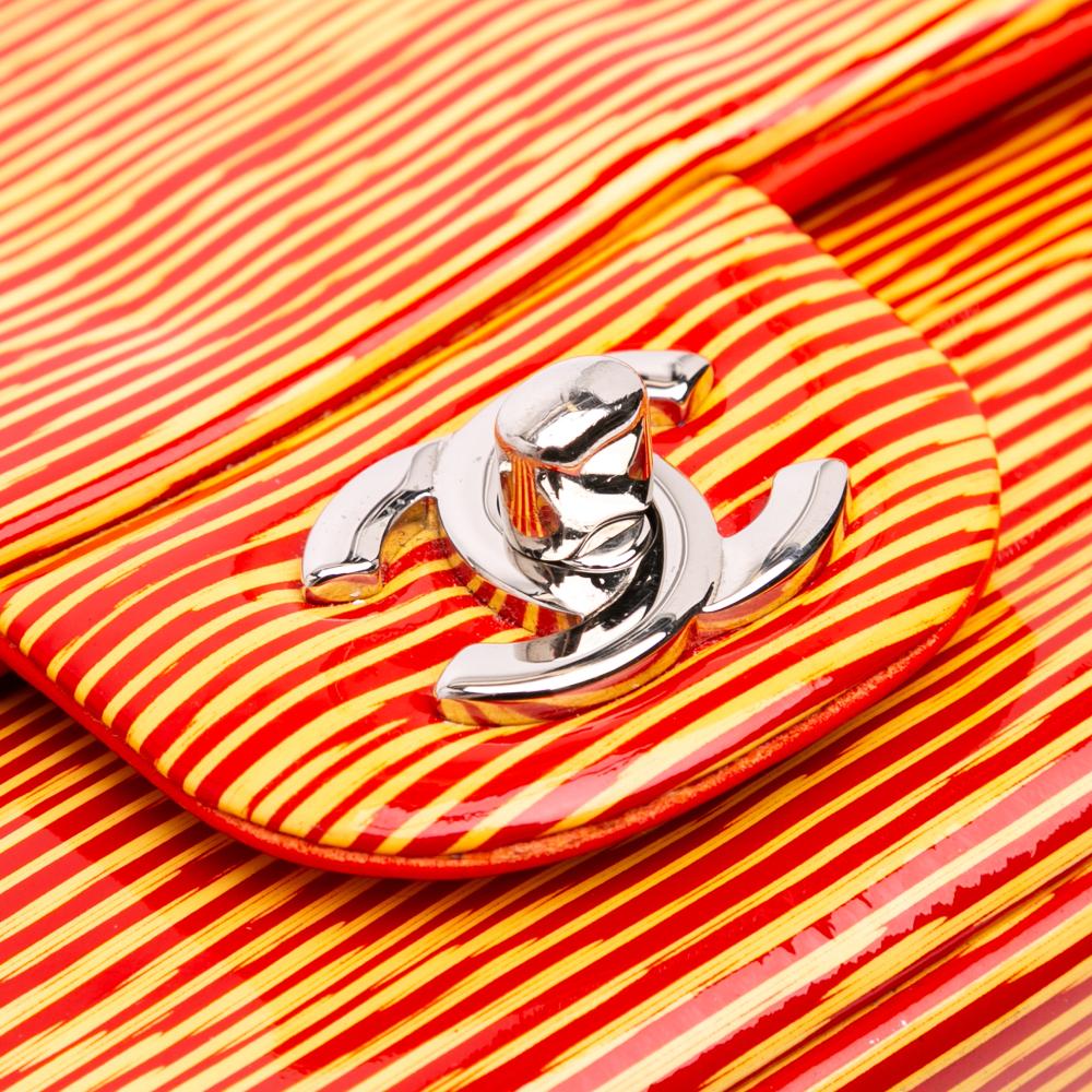 Chanel B Chanel Orange Patent Leather Leather Mini Square Classic Patent Striped Single Flap France