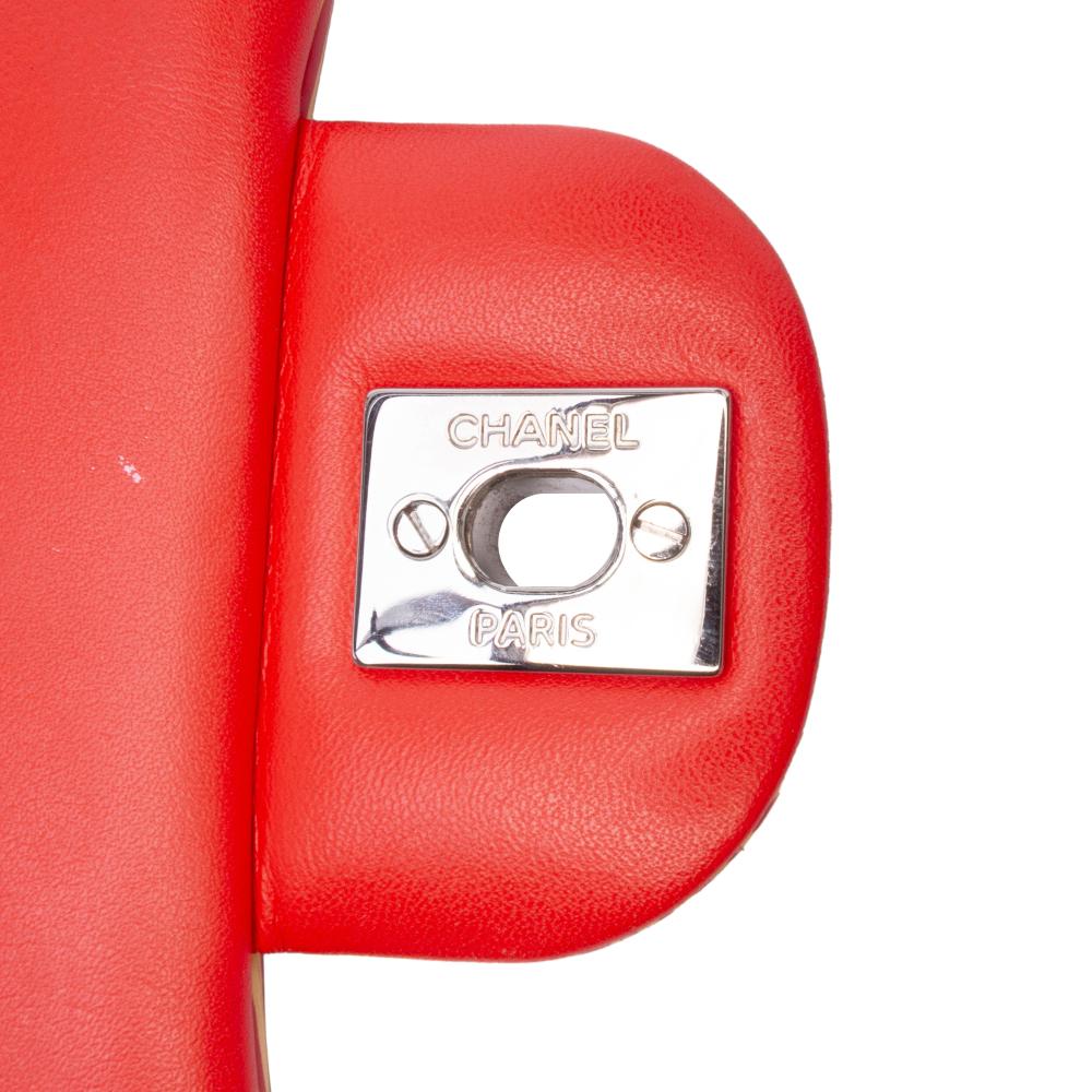 Chanel B Chanel Orange Patent Leather Leather Mini Square Classic Patent Striped Single Flap France