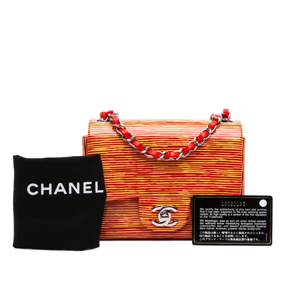 Chanel B Chanel Orange Patent Leather Leather Mini Square Classic Patent Striped Single Flap France