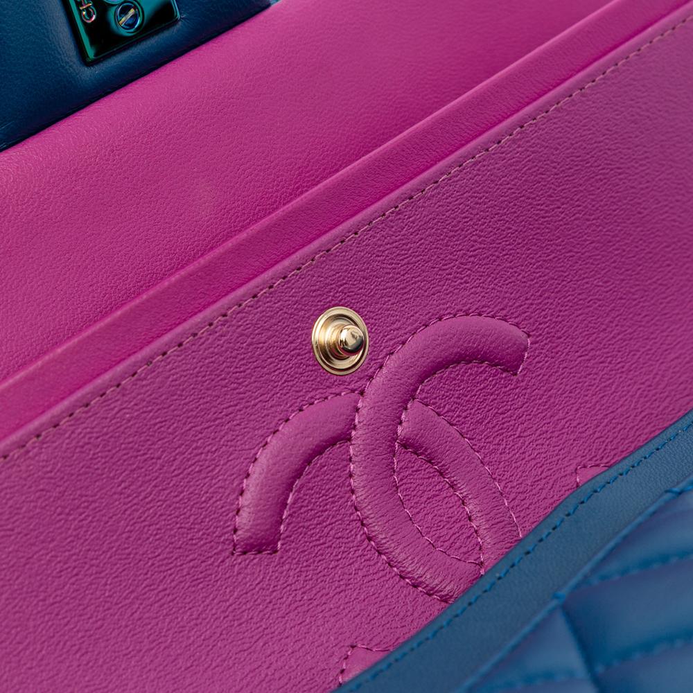 Chanel B Chanel Blue Dark Blue Lambskin Leather Leather Small Classic Lambskin Rainbow Double Flap France