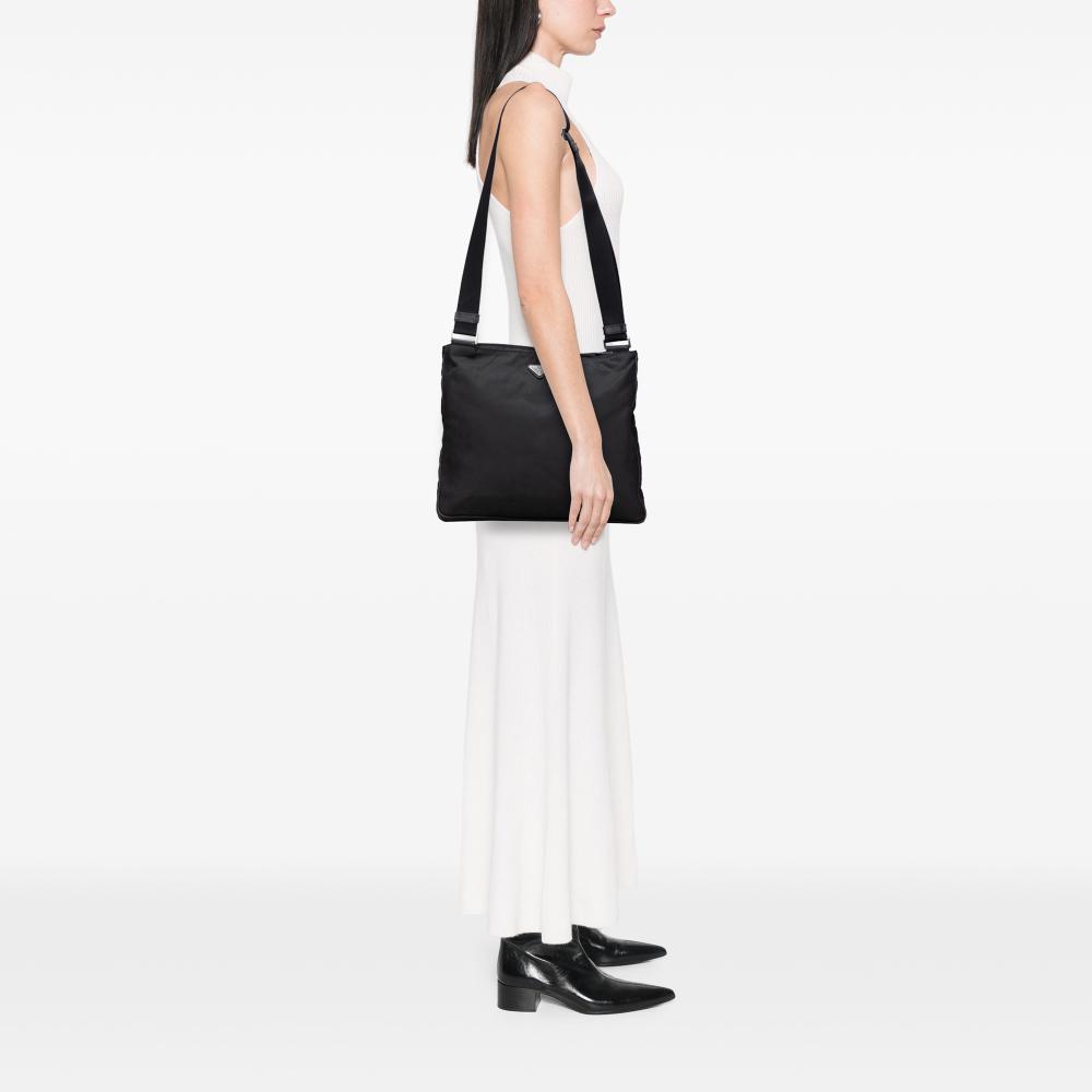 Prada B Prada Black Nylon Fabric Tessuto Zip Top Crossbody Italy