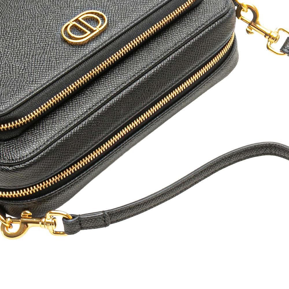 Christian Dior AB Dior Black Calf Leather Grained skin Caro Double Pouch Italy