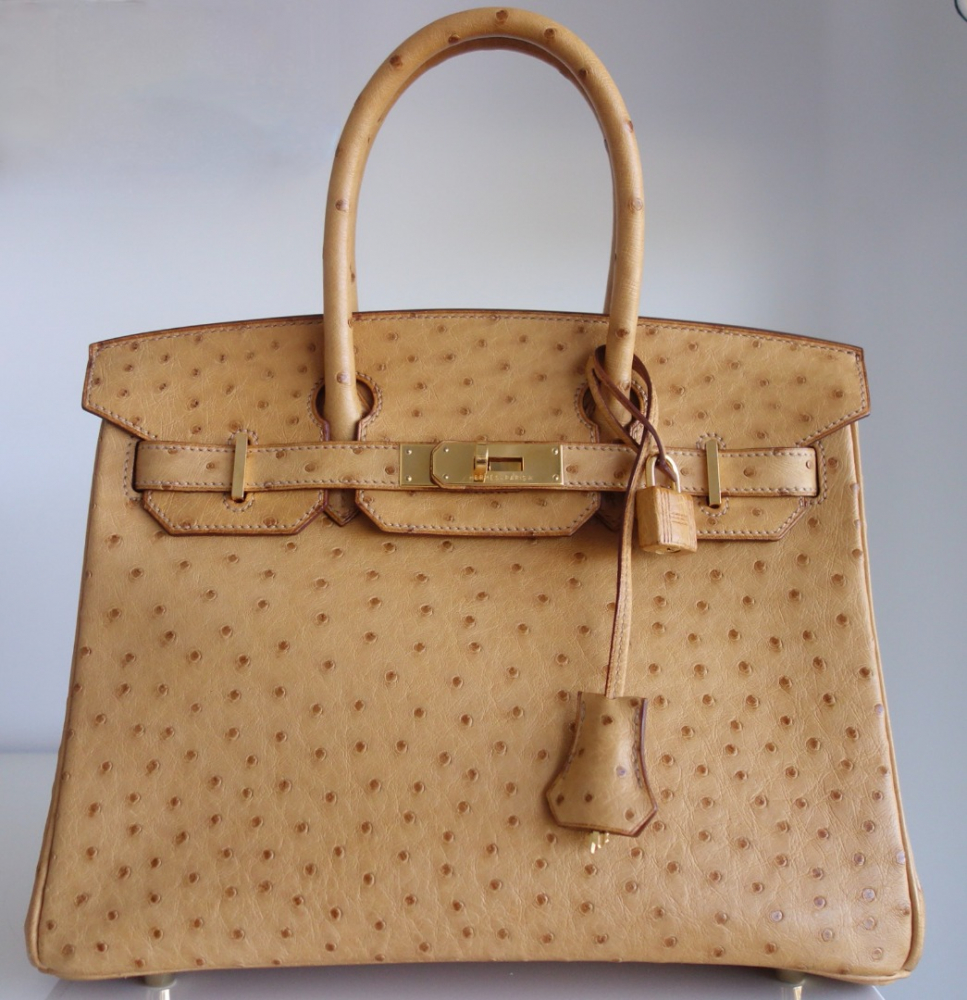 Hermès Tasche Hermès Birkin 30 Strauß gold