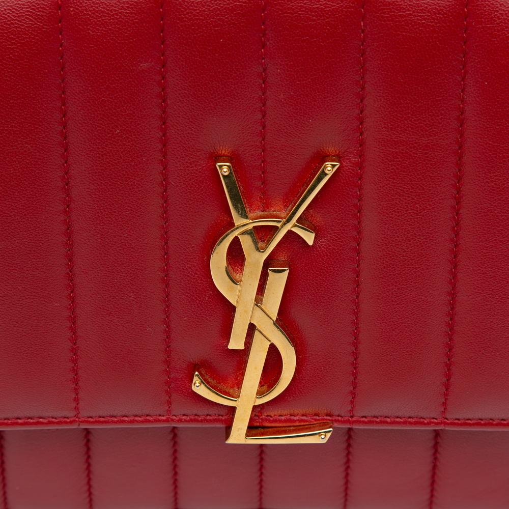 Saint Laurent B Saint Laurent Red Lambskin Leather Leather Medium Lambskin Monogram Vicky Chain Bag Italy