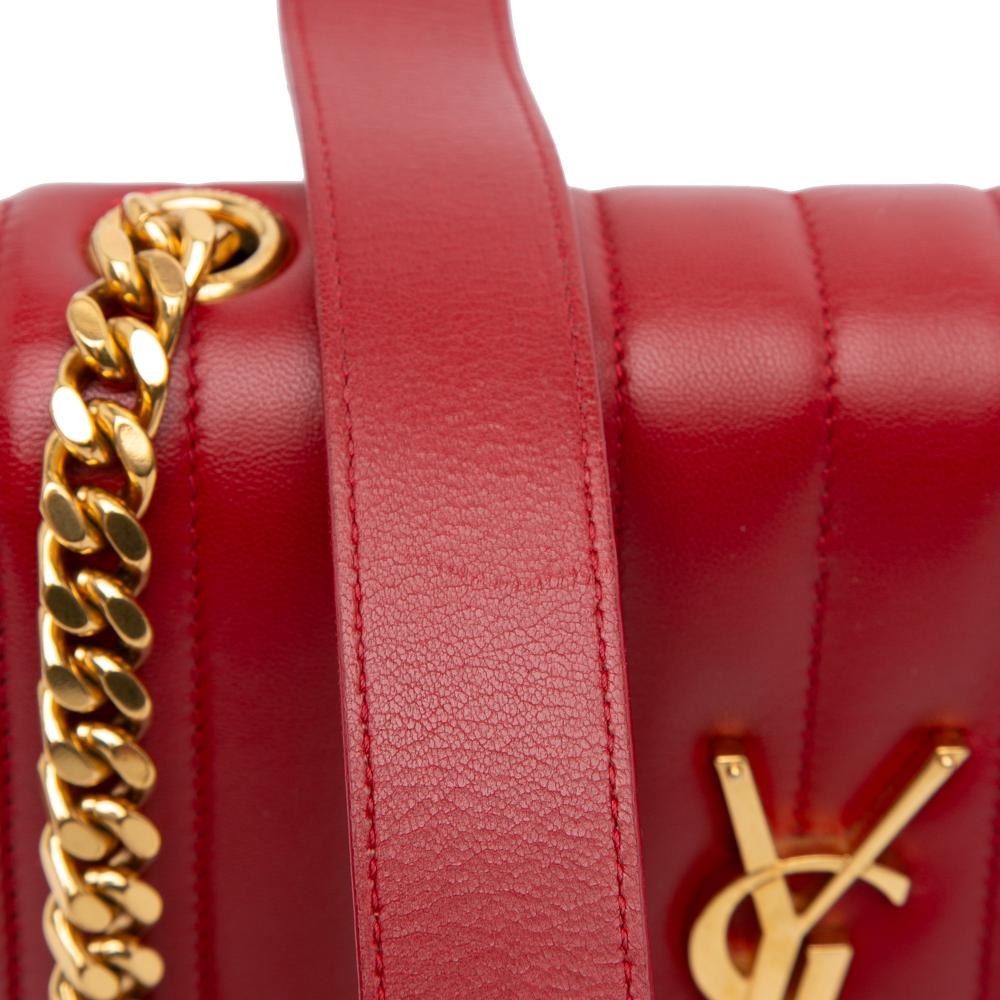 Saint Laurent B Saint Laurent Red Lambskin Leather Leather Medium Lambskin Monogram Vicky Chain Bag Italy