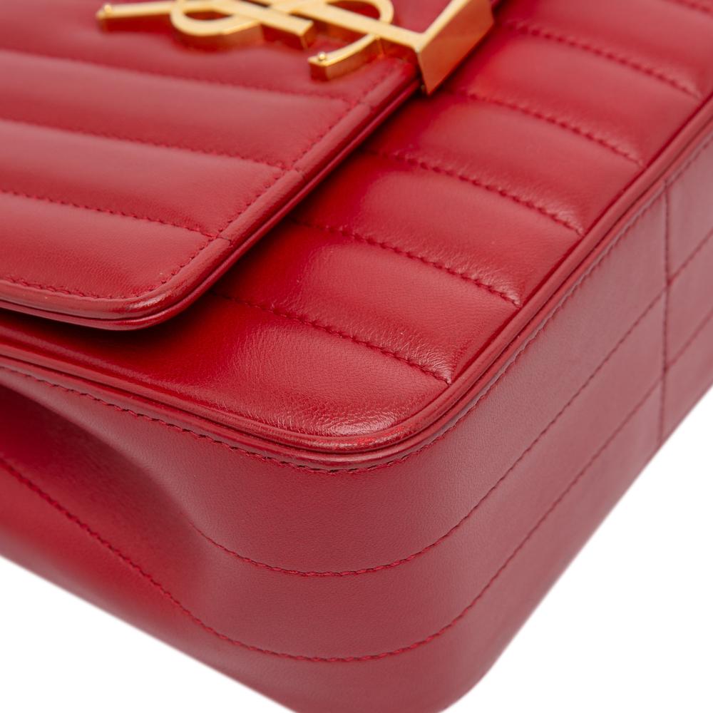 Saint Laurent B Saint Laurent Red Lambskin Leather Leather Medium Lambskin Monogram Vicky Chain Bag Italy