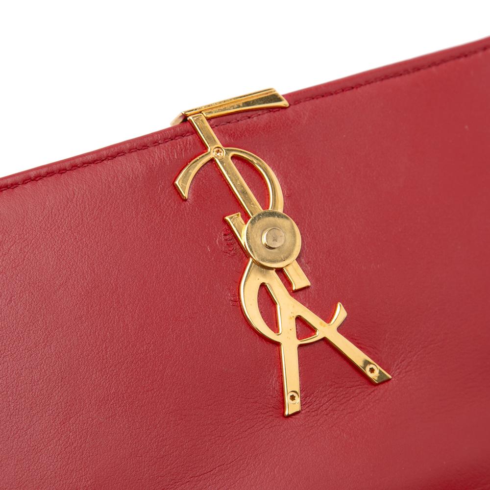 Saint Laurent B Saint Laurent Red Lambskin Leather Leather Medium Lambskin Monogram Vicky Chain Bag Italy