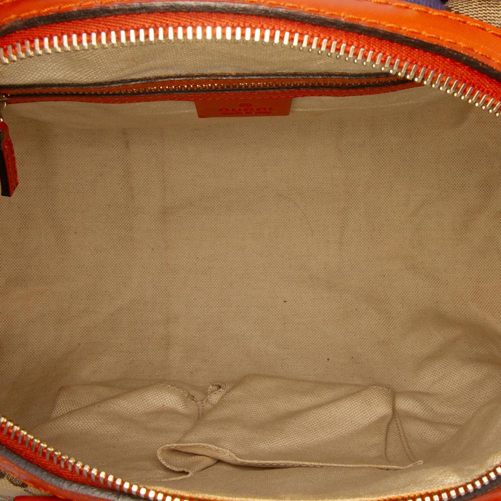 Gucci B Gucci Brown Beige with Orange Canvas Fabric GG Web Joy Boston Bag Italy