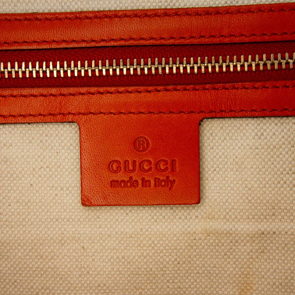 Gucci B Gucci Brown Beige with Orange Canvas Fabric GG Web Joy Boston Bag Italy