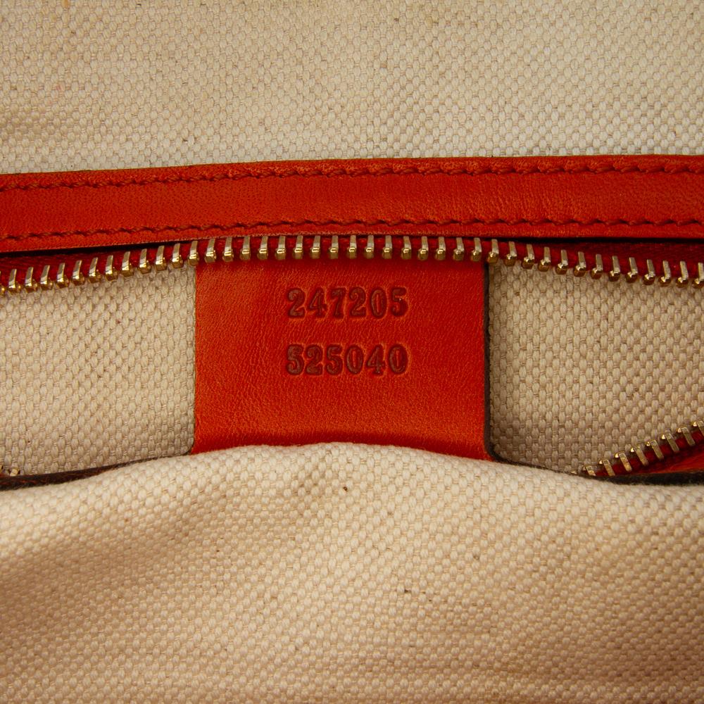 Gucci B Gucci Brown Beige with Orange Canvas Fabric GG Web Joy Boston Bag Italy