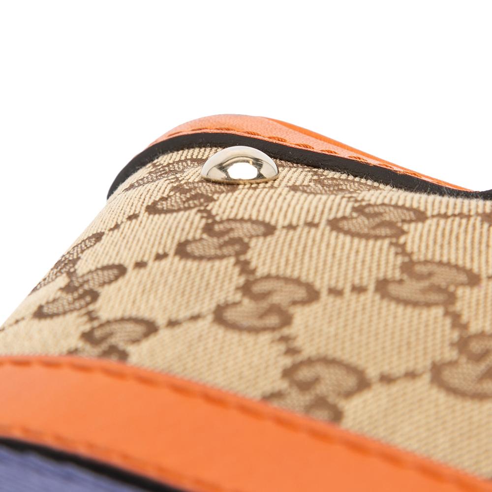 Gucci B Gucci Brown Beige with Orange Canvas Fabric GG Web Joy Boston Bag Italy