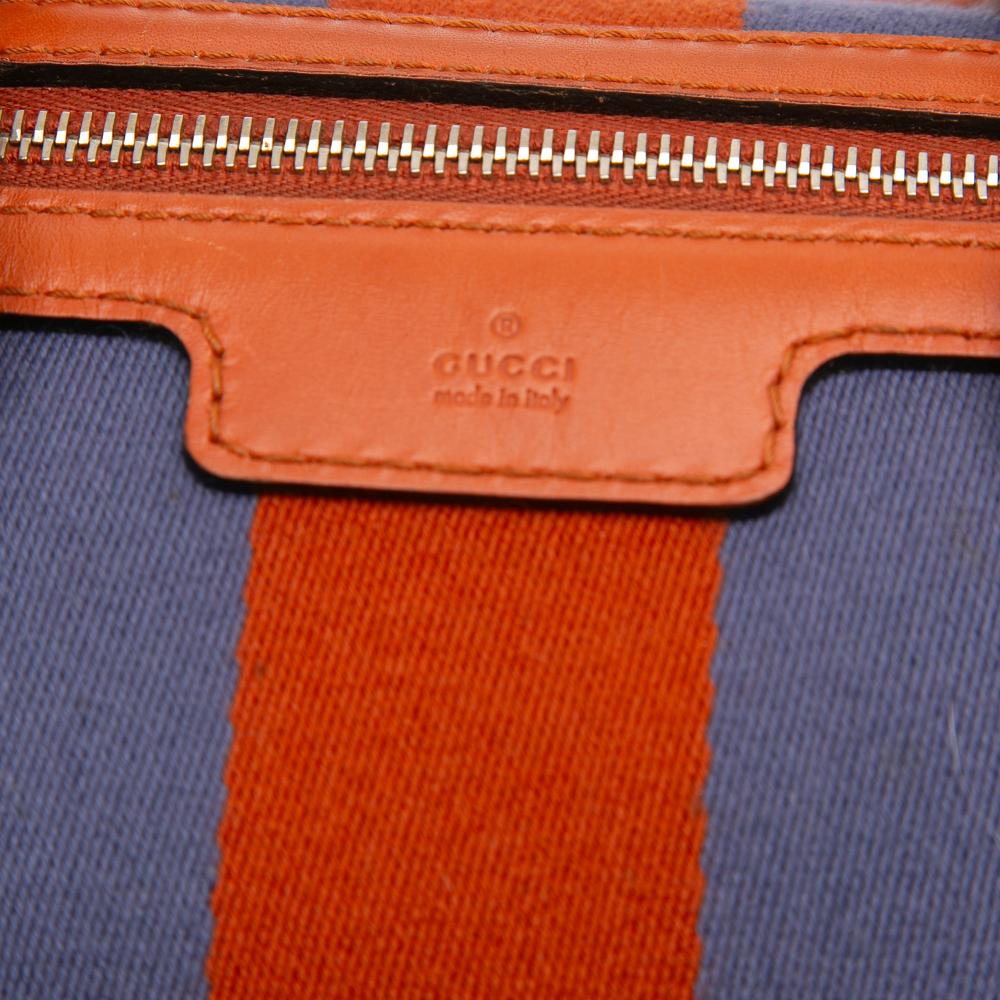 Gucci B Gucci Brown Beige with Orange Canvas Fabric GG Web Joy Boston Bag Italy