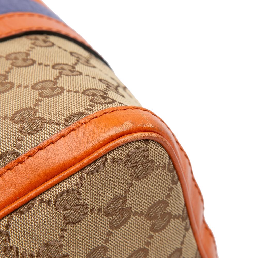 Gucci B Gucci Brown Beige with Orange Canvas Fabric GG Web Joy Boston Bag Italy