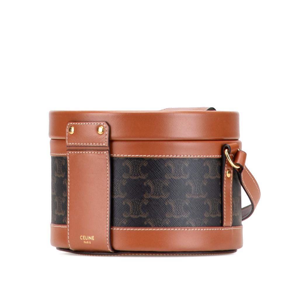 Celine B Celine Brown Dark Brown Coated Canvas Fabric Medium Triomphe Tambour Crossbody Italy