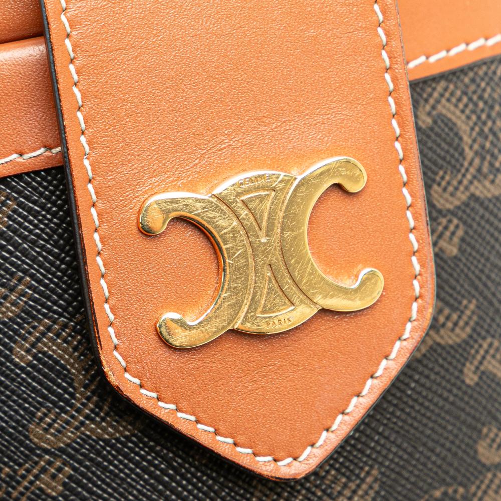 Celine B Celine Brown Dark Brown Coated Canvas Fabric Medium Triomphe Tambour Crossbody Italy