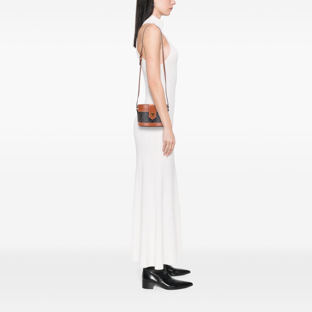 Celine B Celine Brown Dark Brown Coated Canvas Fabric Medium Triomphe Tambour Crossbody Italy