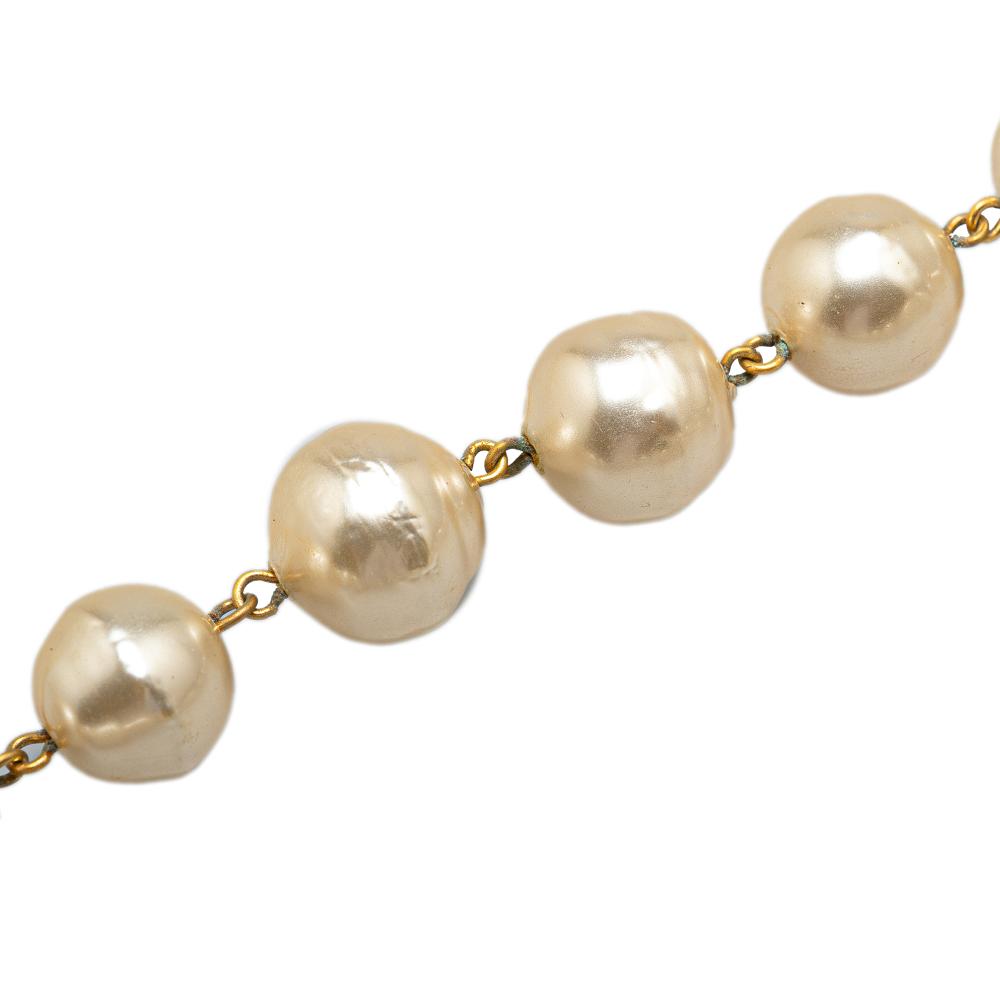 Chanel B Chanel Gold with White Gold Plated Metal Faux Pearl Necklace France