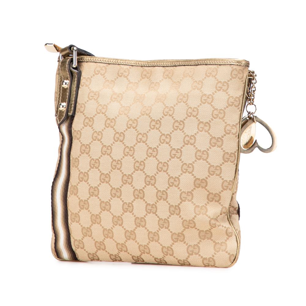 Gucci B Gucci Brown Beige with Gold Canvas Fabric GG Jolicoeur Crossbody Italy