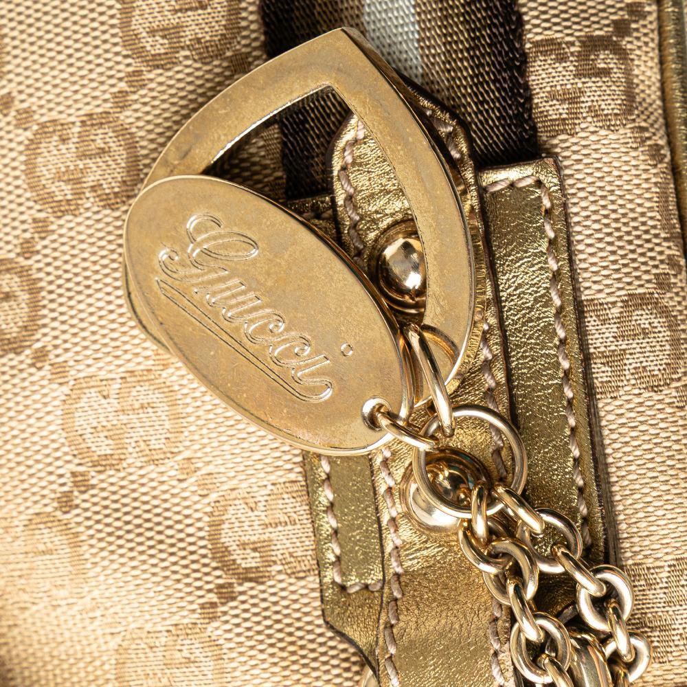 Gucci B Gucci Brown Beige with Gold Canvas Fabric GG Jolicoeur Crossbody Italy