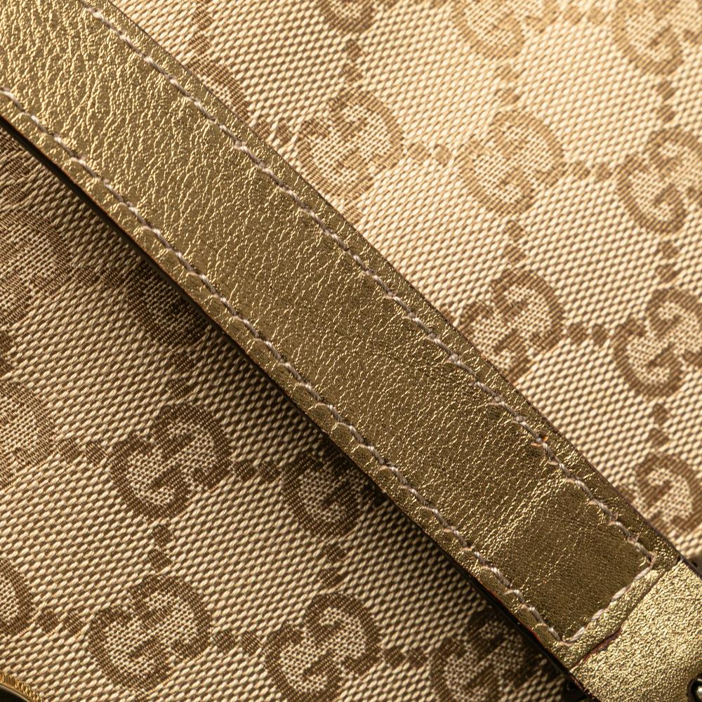 Gucci B Gucci Brown Beige with Gold Canvas Fabric GG Jolicoeur Crossbody Italy