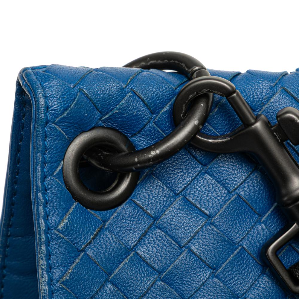 Bottega Veneta B Bottega Veneta Blue Calf Leather Intrecciato Crossbody Italy
