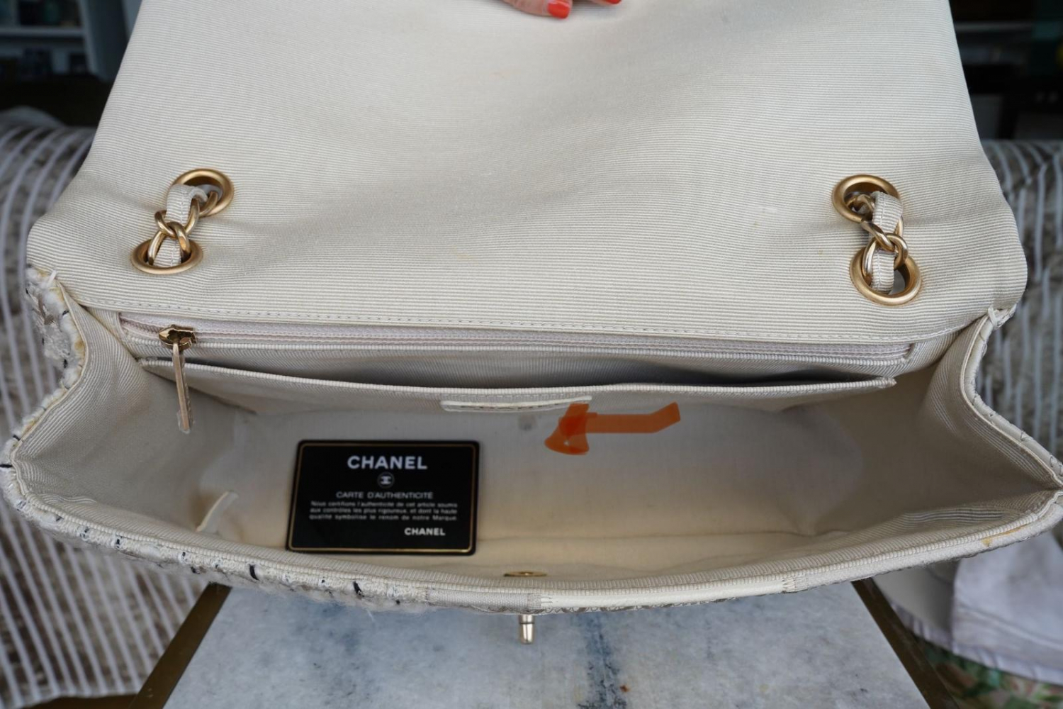 Chanel Tweed Patchwork Jumbo Tasche in Weiß und Creme