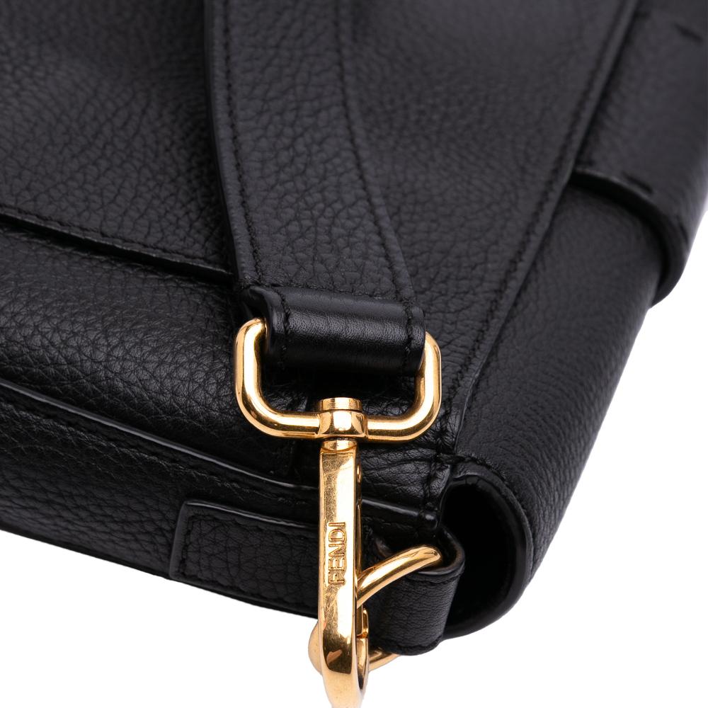 Fendi B Fendi Black Calf Leather Selleria Convertible Baguette Satchel Italy