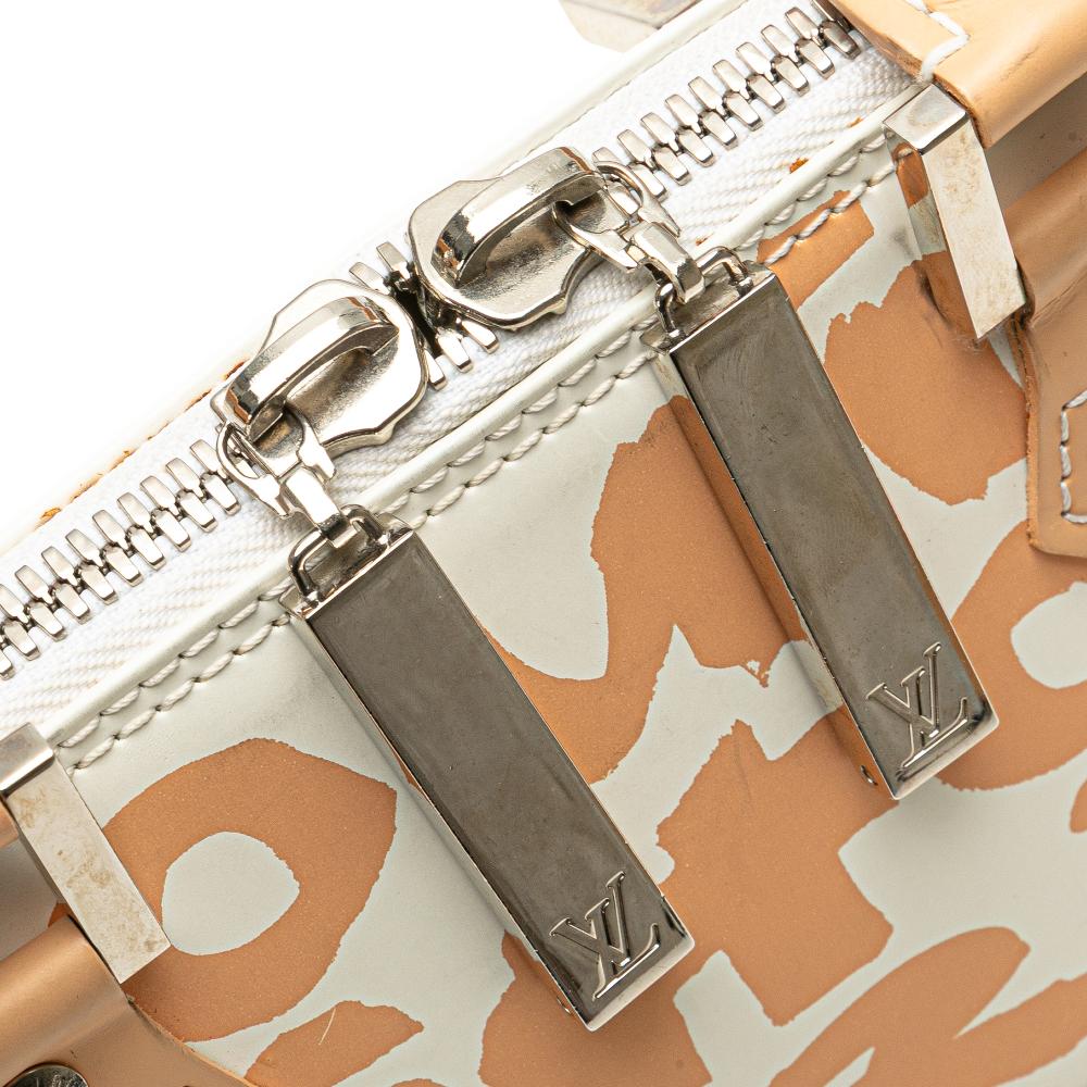 Louis Vuitton B Louis Vuitton White with Brown Light Brown Calf Leather Stephen Sprouse Graffiti Alma PM France