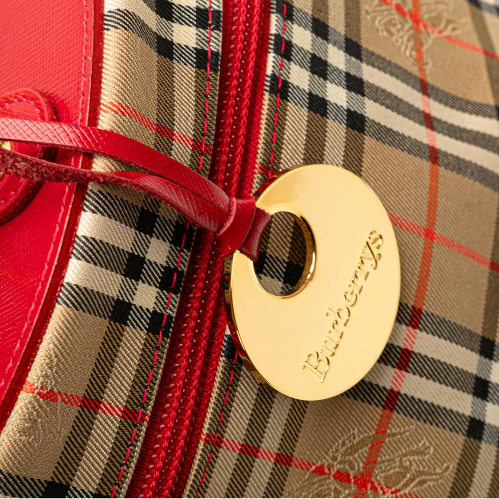 Burberry AB Burberry Brown Beige with Red Canvas Fabric Haymarket Check Vanity Bag United Kingdom