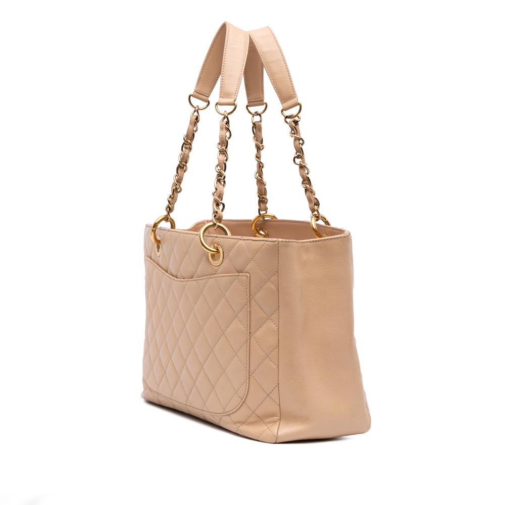 Chanel B Chanel Brown Light Beige Caviar Leather Leather Caviar Grand Shopping Tote Italy