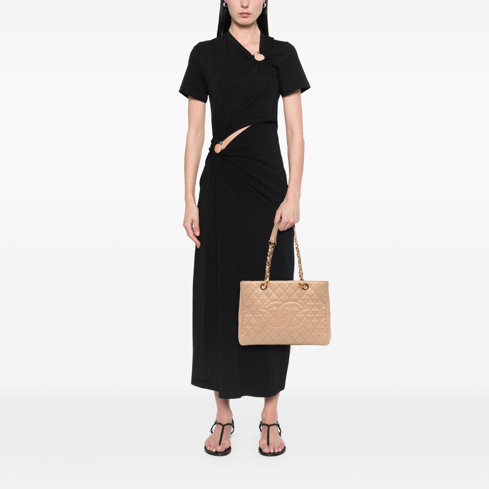 Chanel B Chanel Brown Light Beige Caviar Leather Leather Caviar Grand Shopping Tote Italy