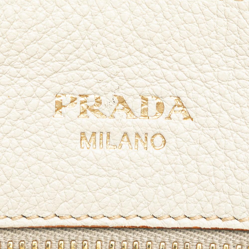 Prada B Prada White Calf Leather Vitello Daino Front Pocket Tote Romania