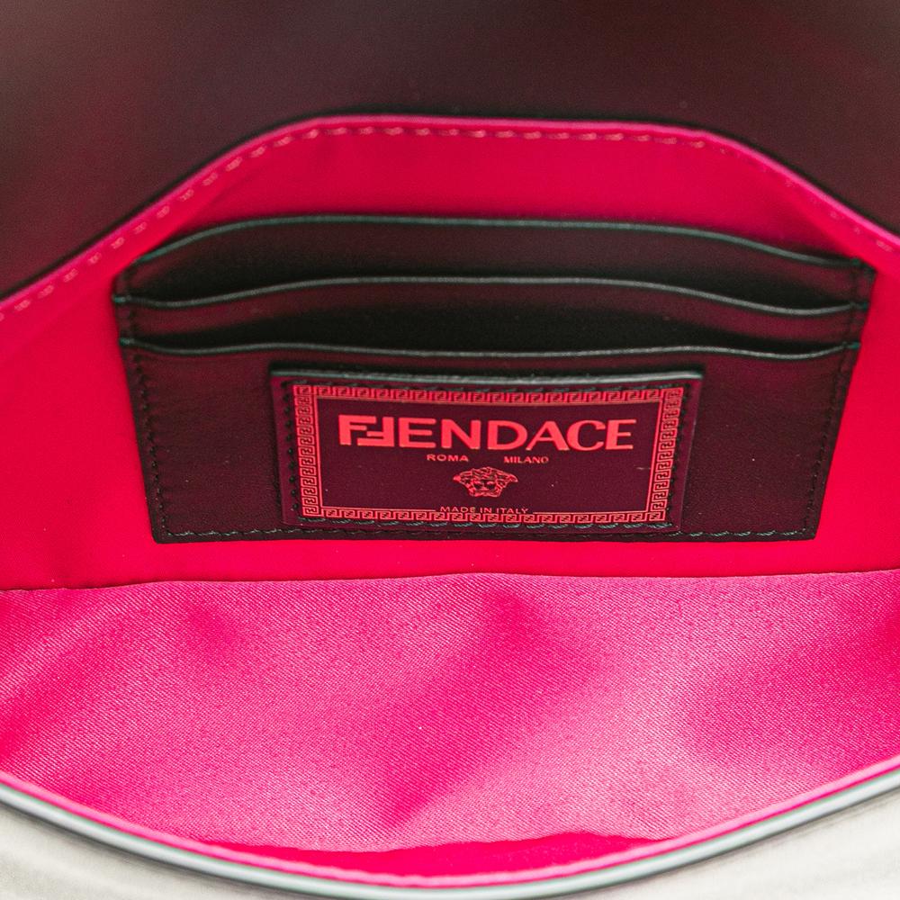 Fendi B Fendi Black Calf Leather Versace Vitello Seta Fendace Mini Brooch Baguette Satchel Italy