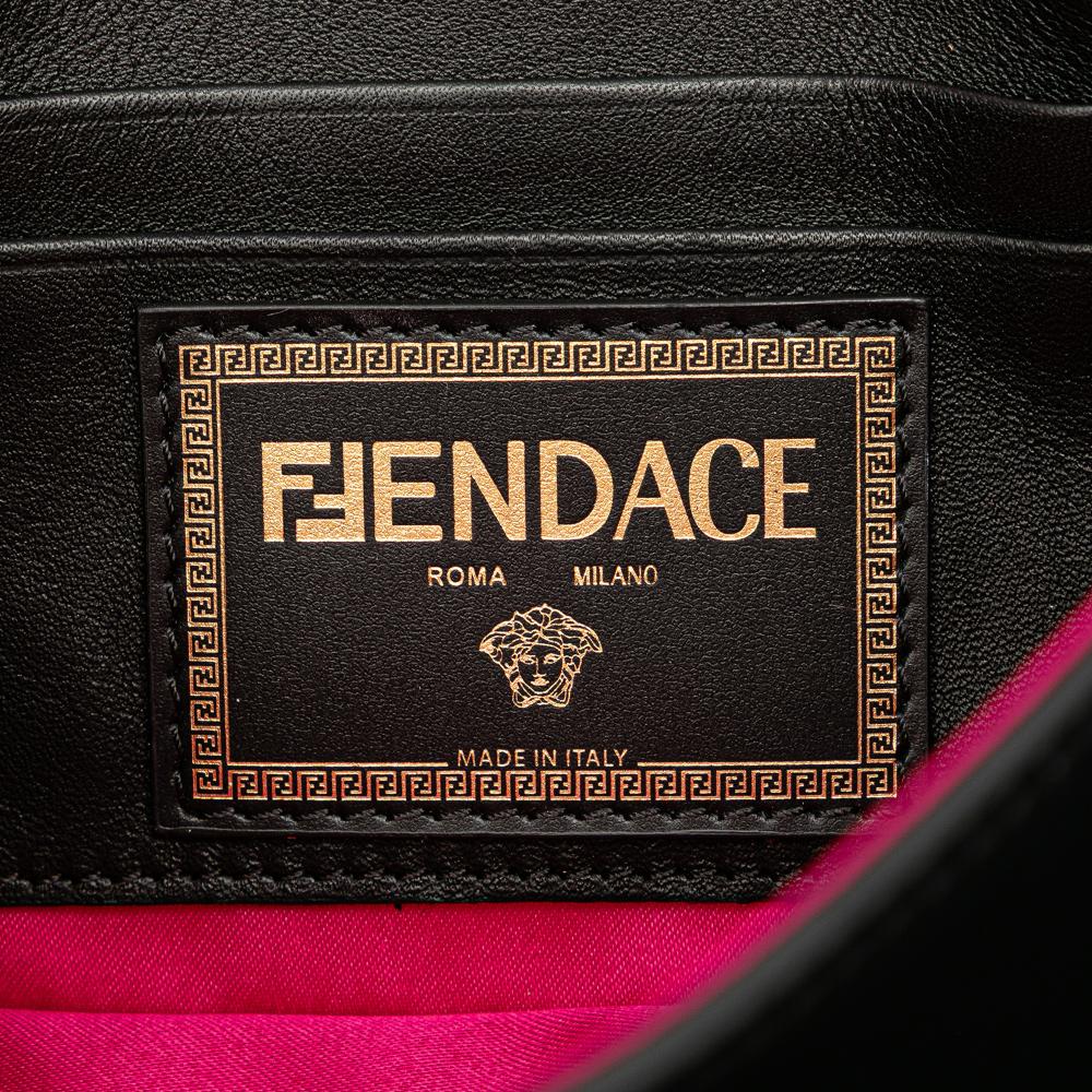 Fendi B Fendi Black Calf Leather Versace Vitello Seta Fendace Mini Brooch Baguette Satchel Italy