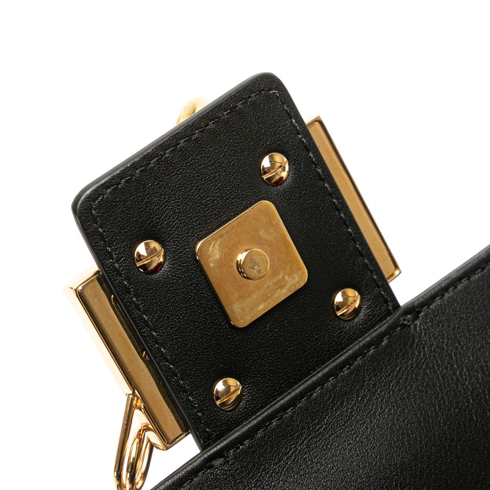 Fendi B Fendi Black Calf Leather Versace Vitello Seta Fendace Mini Brooch Baguette Satchel Italy