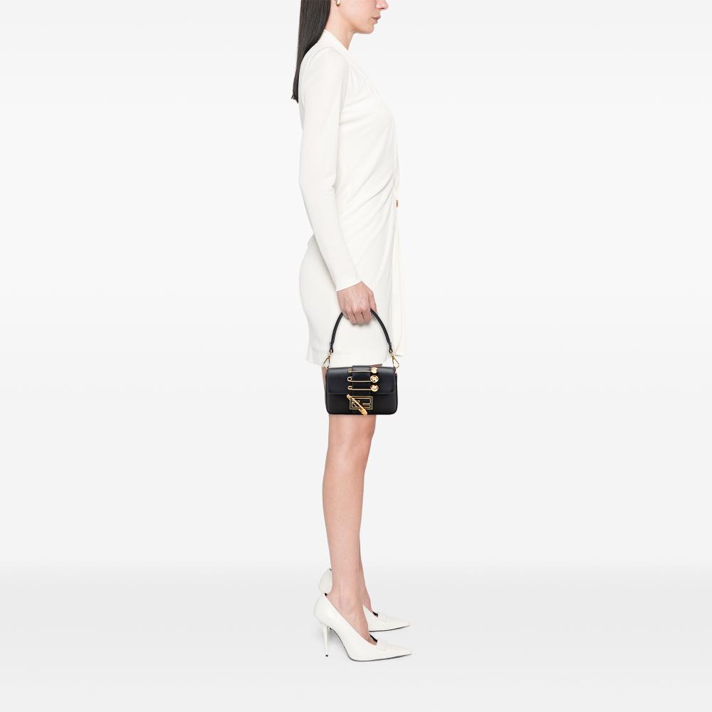 Fendi B Fendi Black Calf Leather Versace Vitello Seta Fendace Mini Brooch Baguette Satchel Italy