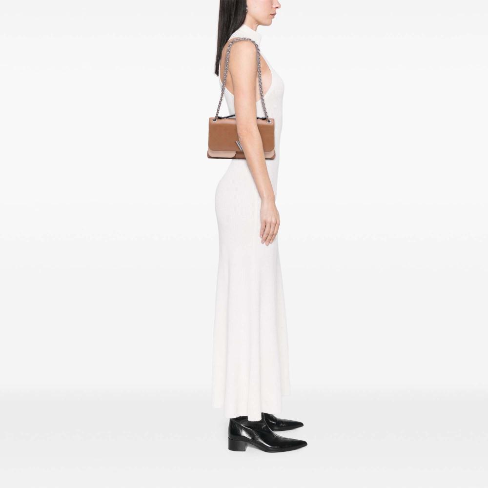 Louis Vuitton B Louis Vuitton Brown Beige Calf Leather Monogram Cuir Plume Ecume Very Chain Satchel France