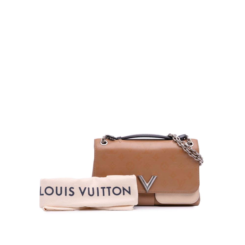 Louis Vuitton B Louis Vuitton Brown Beige Calf Leather Monogram Cuir Plume Ecume Very Chain Satchel France